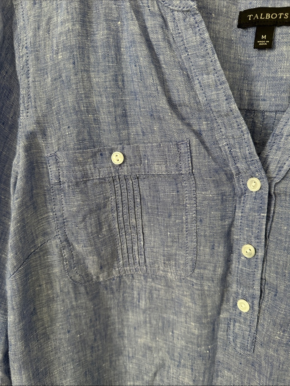 Talbots Chambray Blue Linen Button-Front Camp Shirt - Picture 3 of 8